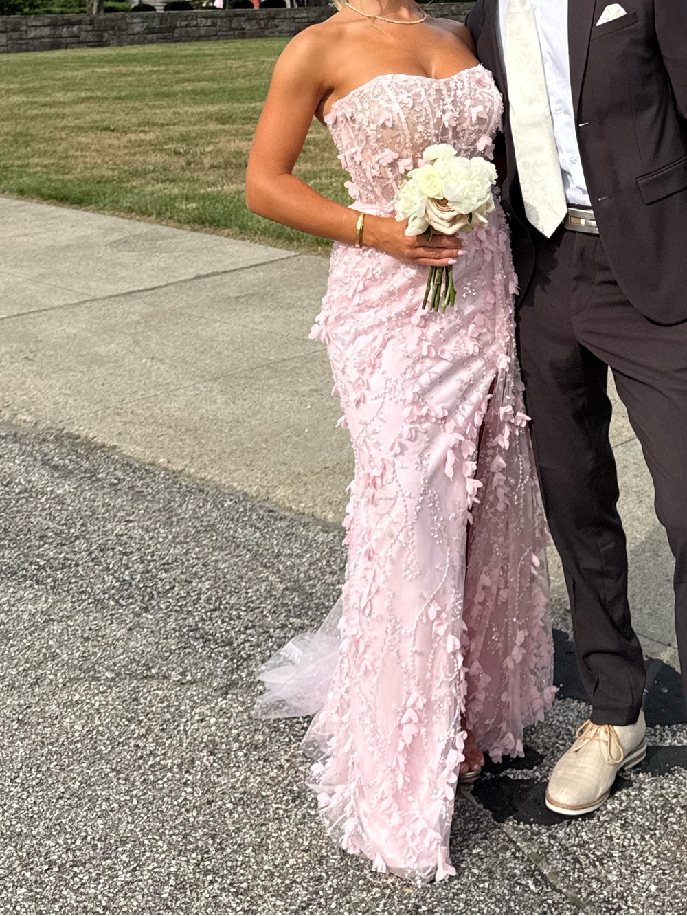 Sherri Hill Pink Embellished Strapless Gown - Picture 2 of 3